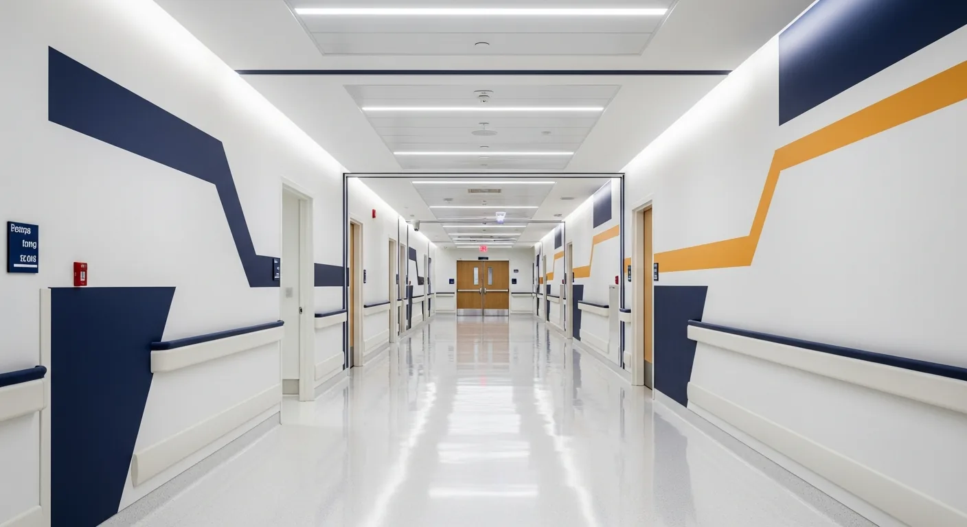 Hygienischer Krankenhausflur mit antimikrobieller ISORYX-Beschichtung